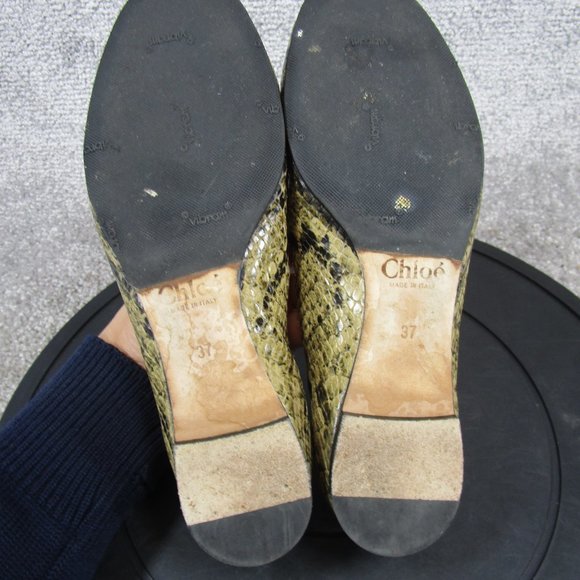 Chole Flats Womens Size 37 Eu 6.5 Us Scalloped Snakeprint Yellow Black Ballert - Picture 10 of 11
